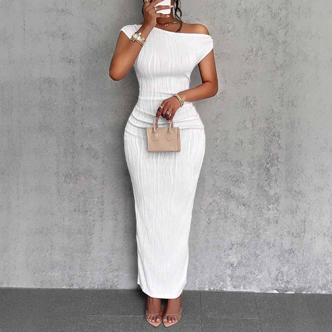 Cute Fashion Water Ripple Sloping Shoulder Dress