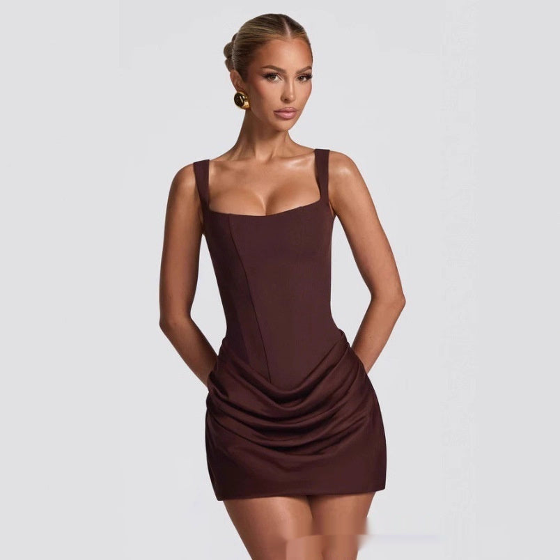 Graceful Tube Top Shoulder Strap Short Strap Hot Girl Dress