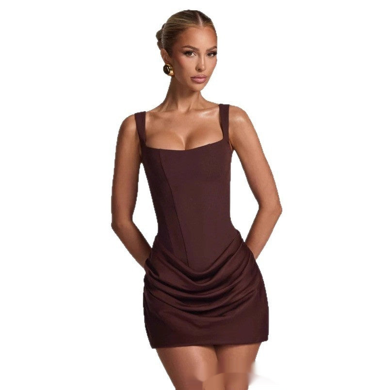 Graceful Tube Top Shoulder Strap Short Strap Hot Girl Dress